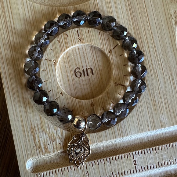 8mm Faceted Smoky Quartz Stretch Bracelet with 14K Gold Filled Spacer and Charm - Picture 8 of 9